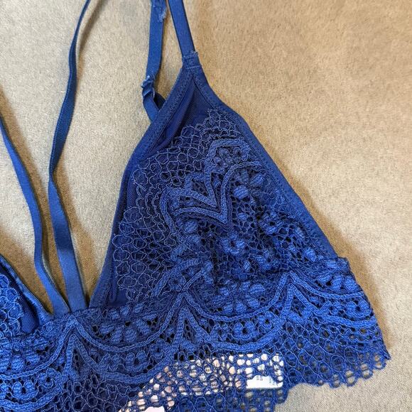 Victoria's Secret Royal Blue Lace Bra Bralette S Small Double Strap - Picture 3 of 8